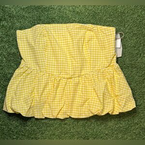 Dakota Blue ~ Yellow and White Gingham Peplum Smocked Bandeau Top Size L